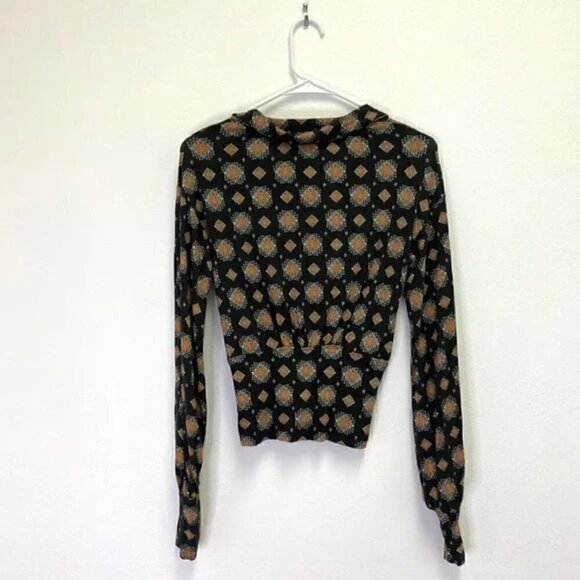 Free People Sydneys Party Top XS Medallion Printed Deep V Revolve Black Trendy - Picture 14 of 16